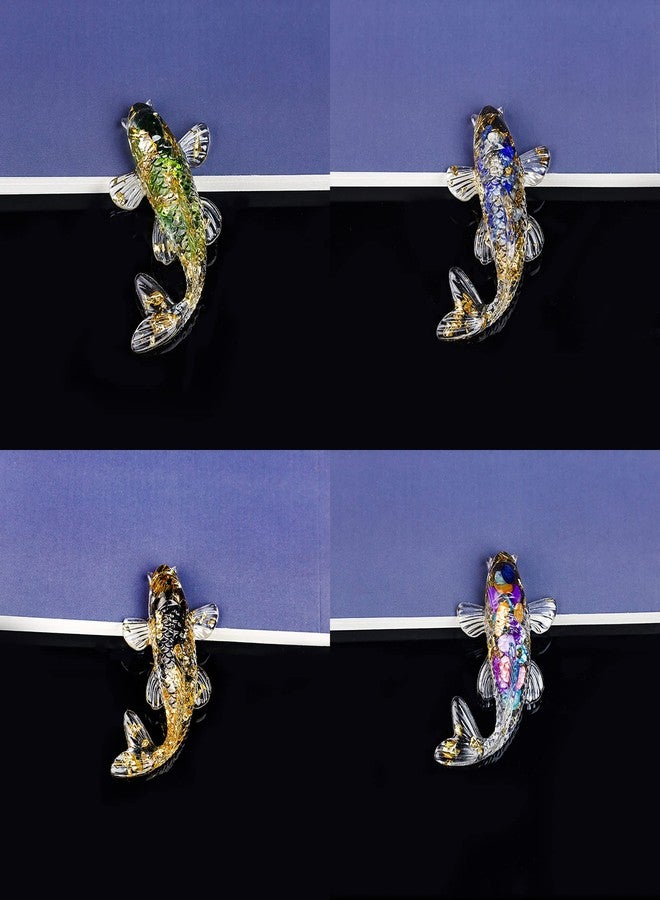 DIYOMR Set of 6 Crystals Fish Hand-dripped Resin Fused with Colorful Crystal Rocks Stones Fake Gold Coins,Blessed Carp Bring Luck Wealth,DIY Home Wall Desk Decor - Image 4